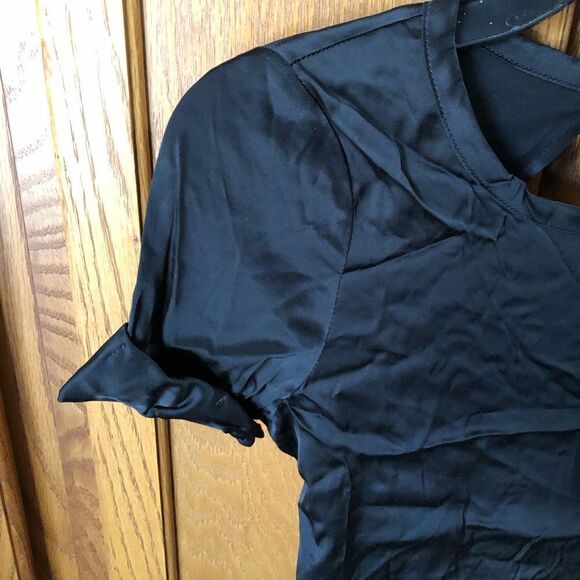 NWT Chaser Y2K Satin Crop Open Back Tie Tee Top Black - S - Picture 4 of 11